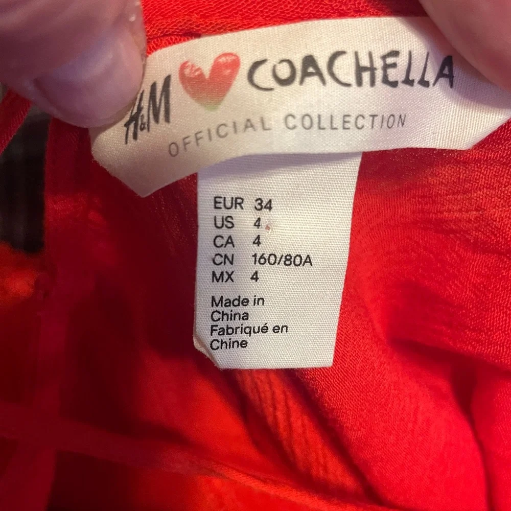 H&M Coachella Blouse Womens 4 Red Excellent Strappy Crochet‎ Lace Bell Sleeve